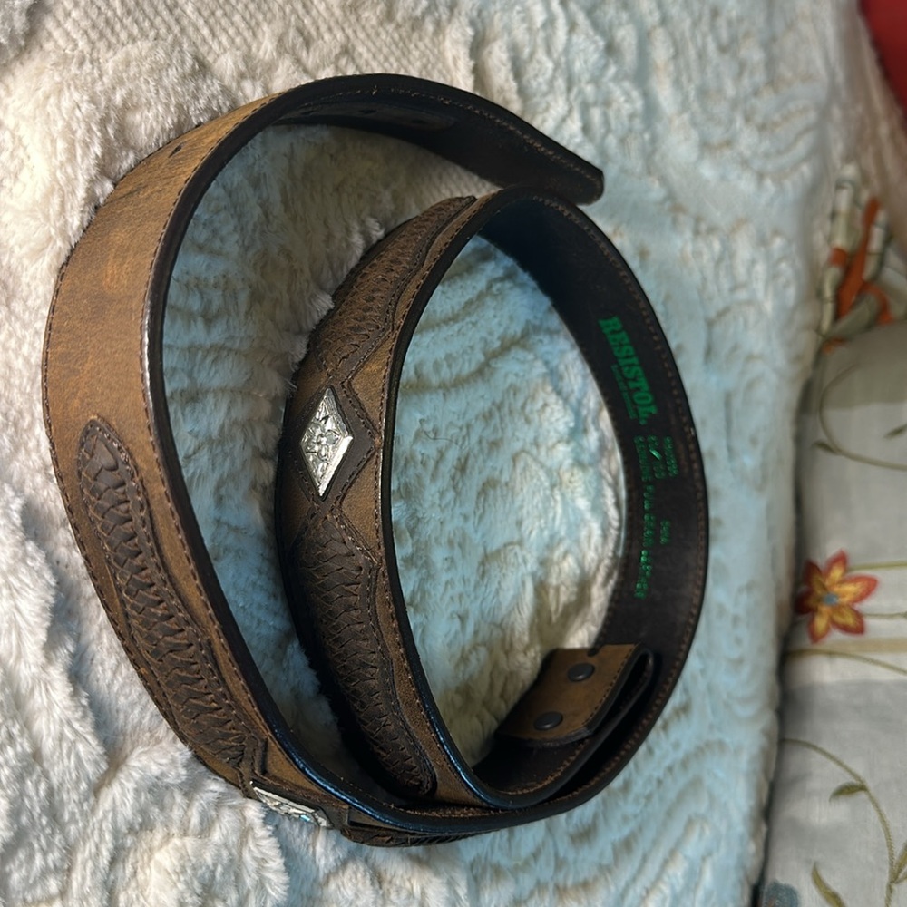 Resistol full grain Brown Leather Belt with Woven Details Sz 40